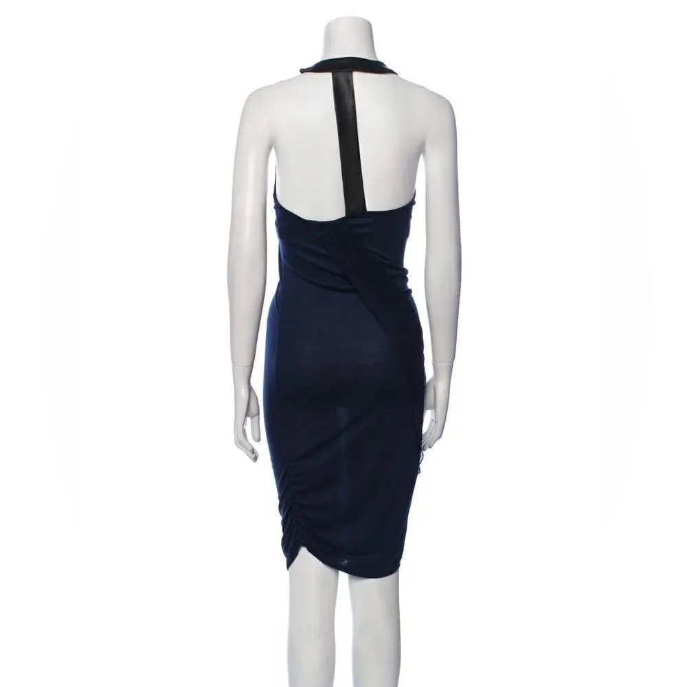 Alice + Olivia Draped Leather T-back Jersey Dress